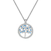 Small Round Tree of Life Pendant Necklace For Women Blue Clear Cubic