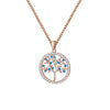 Small Round Tree of Life Pendant Necklace For Women Blue Clear Cubic