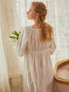 Soft White Cotton Women's Long Nightgowns Long Sleeve Elegant Autumn