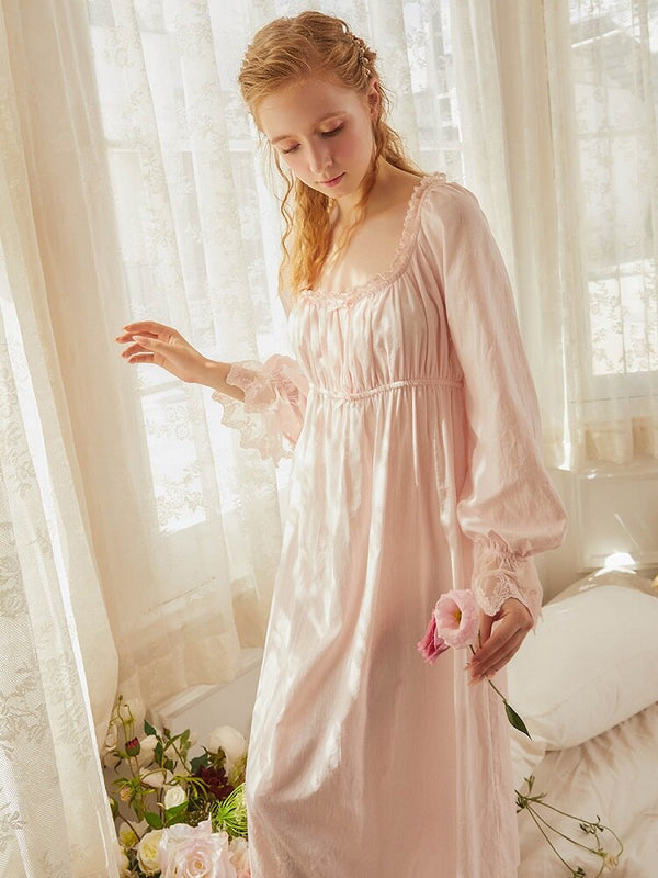 Soft White Cotton Women's Long Nightgowns Long Sleeve Elegant Autumn