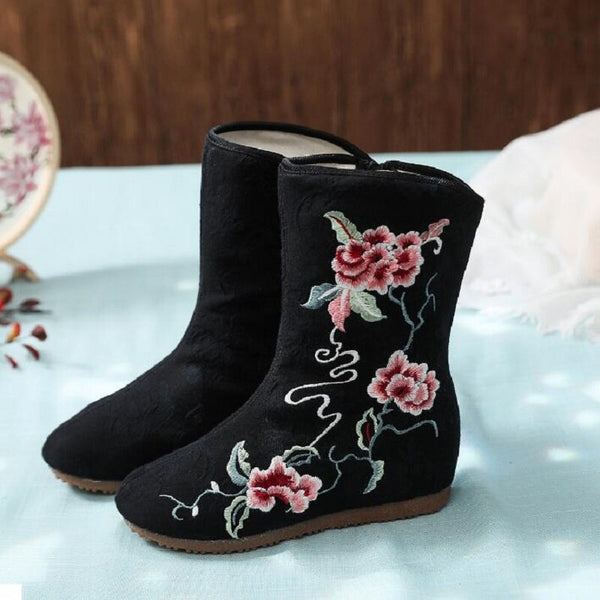 Spring Autumn New China Style Retro Height Increasing Embroider Zipper