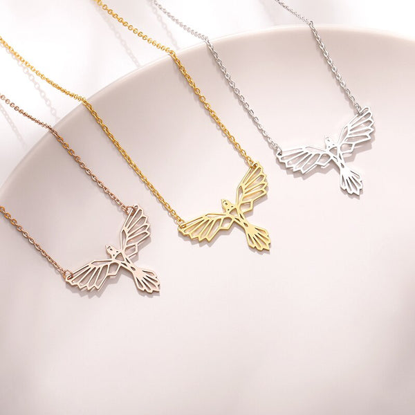 Stainless Steel Phoenix Necklace Origami Bird Pendant Lucky Gift Chain