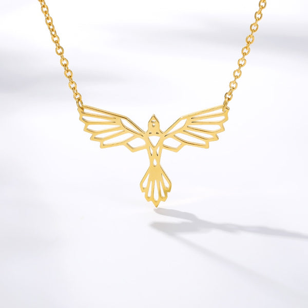 Stainless Steel Phoenix Necklace Origami Bird Pendant Lucky Gift Chain