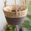 Straw Hanging Planter Basket