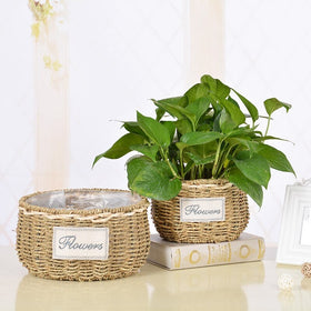 Straw Storage Basket Rattan Flower Pot Desktop Sundries Organizer