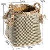 Straw woven drum shaped laundry basket with hemp rope handle toy