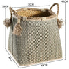 Straw woven drum shaped laundry basket with hemp rope handle toy