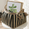 Straw woven drum shaped laundry basket with hemp rope handle toy