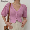 Summer Casual Knitwear Sweater Puff Sleeve 2021 New Hollow Out Crochet