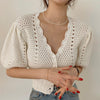 Summer Casual Knitwear Sweater Puff Sleeve 2021 New Hollow Out Crochet