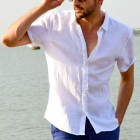 Summer Casual Shirts for Men Short Sleeve Linen cotton Shirt Masculina