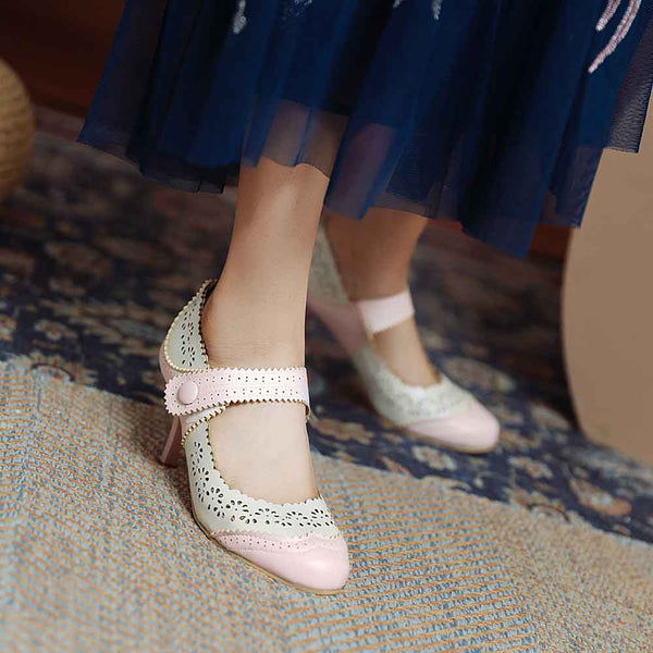 Summer Fashion Thin High Heels Shoes New Arrival Retro Fretwork Mary