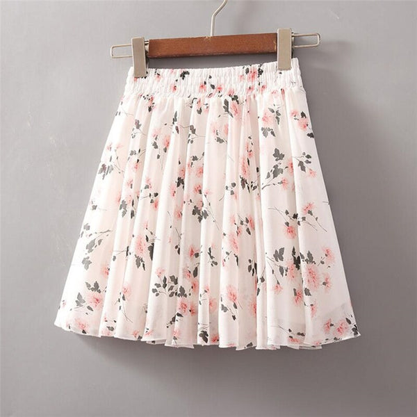 Summer Korean Women High Waist Chiffon Mini Skirt Sweet Ladies Elastic