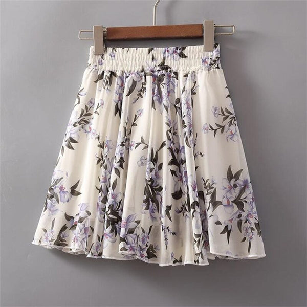 Summer Korean Women High Waist Chiffon Mini Skirt Sweet Ladies Elastic