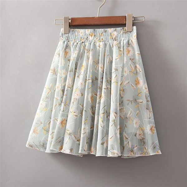 Summer Korean Women High Waist Chiffon Mini Skirt Sweet Ladies Elastic