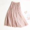 Summer Mesh Women Pleated Skirt Solid High Waist A Line Tulle Skirts