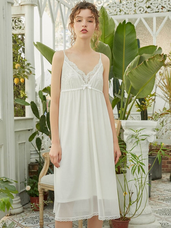 Summer Sleeveless Women Cotton Sleepwear Elegant Female Princess White