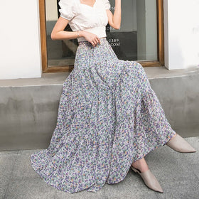 Summer Yellow/Pink Floral A line Maxi Long Chiffon Skirts Daisy