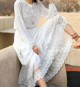 Vintage White Cotton Maxi Dress