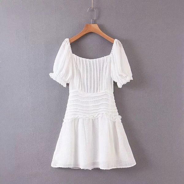 TEELYNN white mini dress women vintage short Puff Sleeve Cotton sexy