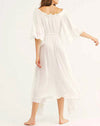 TEELYNN white ruffles long Dresses women robe vintage beach boho V