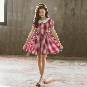 Girls Short Summer Plaid Dress