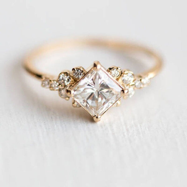 Trendy Crystal Tiny Baguette Engagement Ring White Zircon Cubic