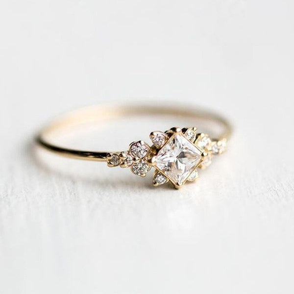 Trendy Crystal Tiny Baguette Engagement Ring White Zircon Cubic