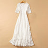 VGH Elegant White Maxi Dress For Women V Neck Half Sleeve High Waist