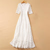 VGH Elegant White Maxi Dress For Women V Neck Half Sleeve High Waist