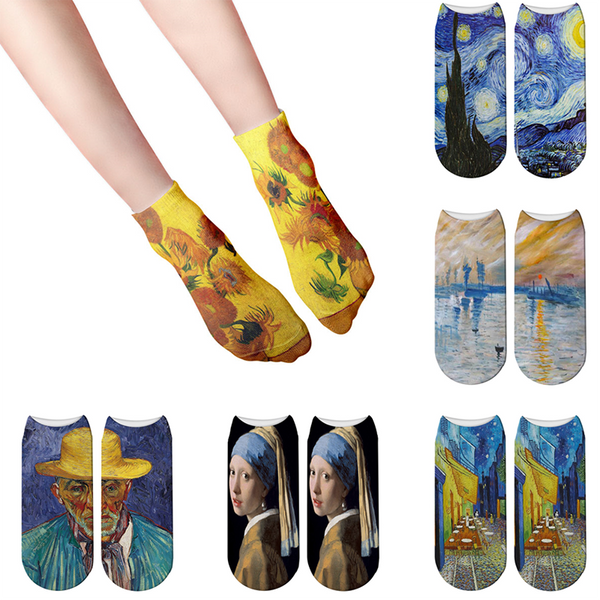 Van Gogh Sunflower Printed Art Socks Unisex Retro Famous Painting