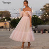 Off the Shoulder Pink Dot Tulle Sweetheart Evening Dress