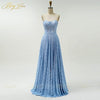 Vintage Blue Evening Dresses Long Gown Flower Lace Bodice Formal Dress