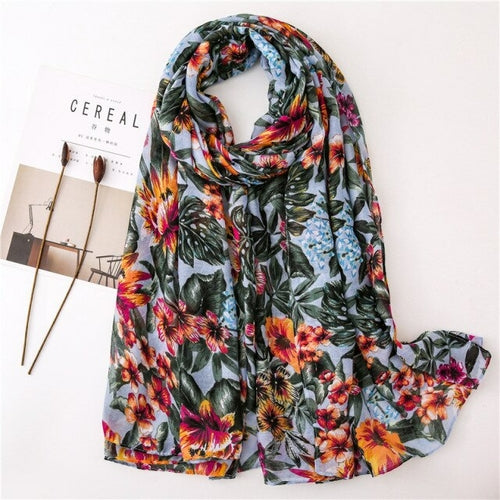 Visrover Summer Tropical Beach Scarves Green Shawl Plant Leaves Print