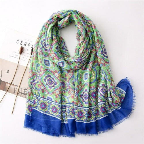 Visrover Summer Tropical Beach Scarves Green Shawl Plant Leaves Print