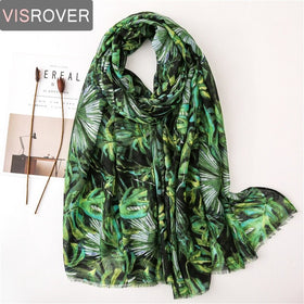 Visrover Summer Tropical Beach Scarves Green Shawl Plant Leaves Print