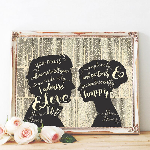 Wall Art Canvas Painting Jane Austen Pride and Prejudice Quote Posters