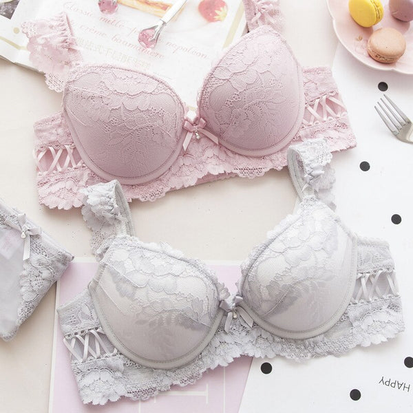 Pink Gray Push Up Cup B C Bra Sets