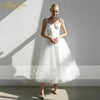 White A line Tulle Puffy Evening Dress Spaghetti Strap Sweetheart Tea