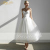 White A line Tulle Puffy Evening Dress Spaghetti Strap Sweetheart Tea