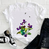 Feather Bird Short Sleeve Printing Spring Fashion Lady