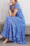 Women Dress Irregular Neckline Puff Sleeve Printed Large Skirt Long