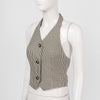 Women Female Halter Plaid Vest Backless Sleeveless Button Down