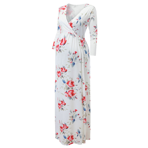 Floral Nursing Dress Chiffon Maxi Wrap Dress
