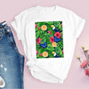 Women Graphic Cartoon Flower Plant Short Sleeve 90s Fashion Printed