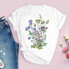 Women Graphic Cartoon Flower Plant Short Sleeve 90s Fashion Printed