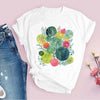 Women Graphic Cartoon Flower Plant Short Sleeve 90s Fashion Printed