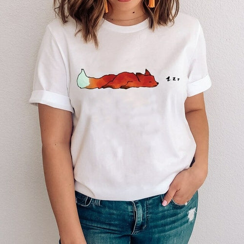 Women Graphic Mujer Camisetas Clothing Printing Fox Cartoon Animal