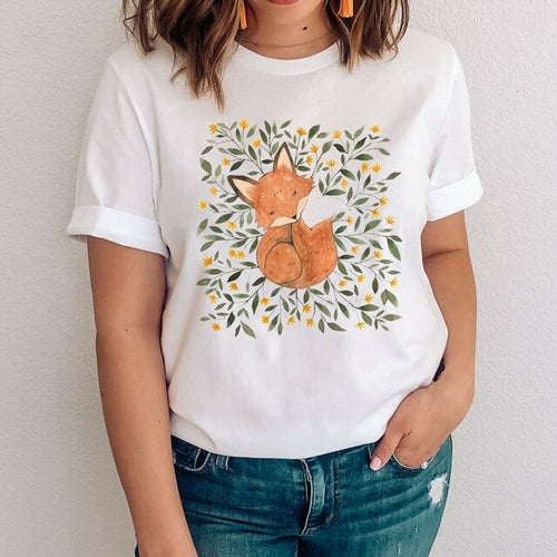 Women Graphic Mujer Camisetas Clothing Printing Fox Cartoon Animal