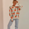 Women Loose Knit Sweater, Adults Casual Orange Pattern Long Sleeve